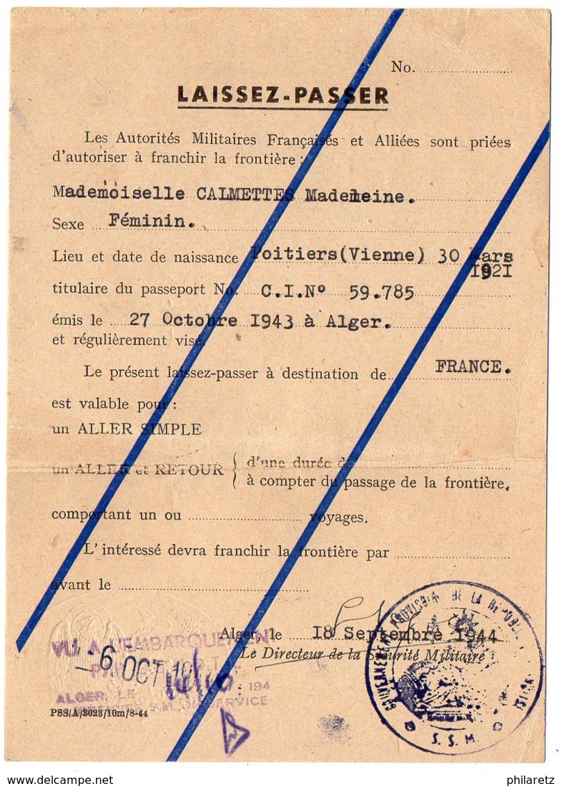 Ordre De Mission Du Gouvernement Provisoire à Alger De 1944 + Carte D'identité + Laissez-passer De La Même Personne - 1939-45