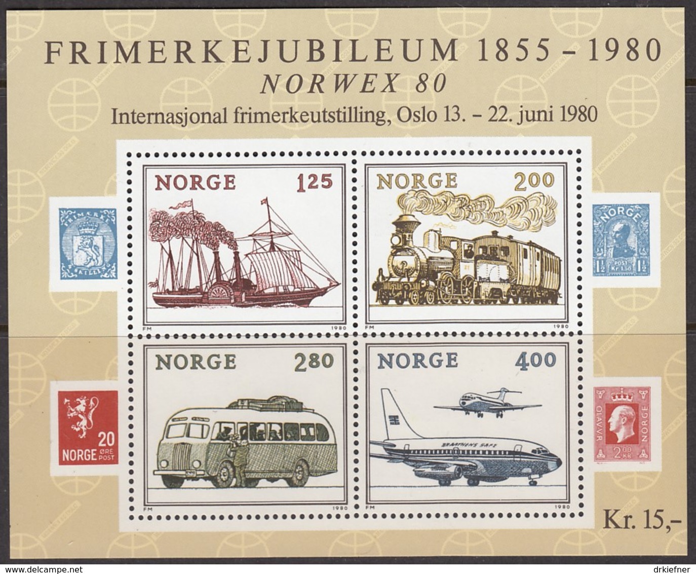 NORWEGEN Block 3, Postfrisch **, Internationale Briefmarkenausstellung NORWEX 1980, Oslo 1980,125 J. Norw. Briefmarken - Blocks & Kleinbögen