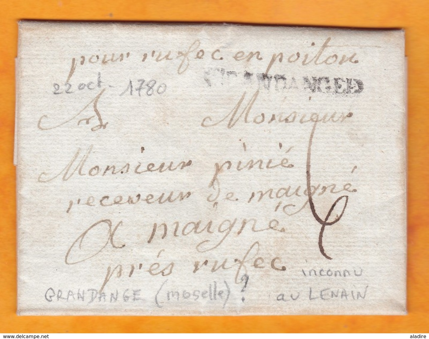 1780 - Marque Postale ST JEAN D ANGELY Sur Lettre Pliée Avec Corresp De 2 Pages Vers Maigné Près Rufec - 1701-1800: Precursors XVIII