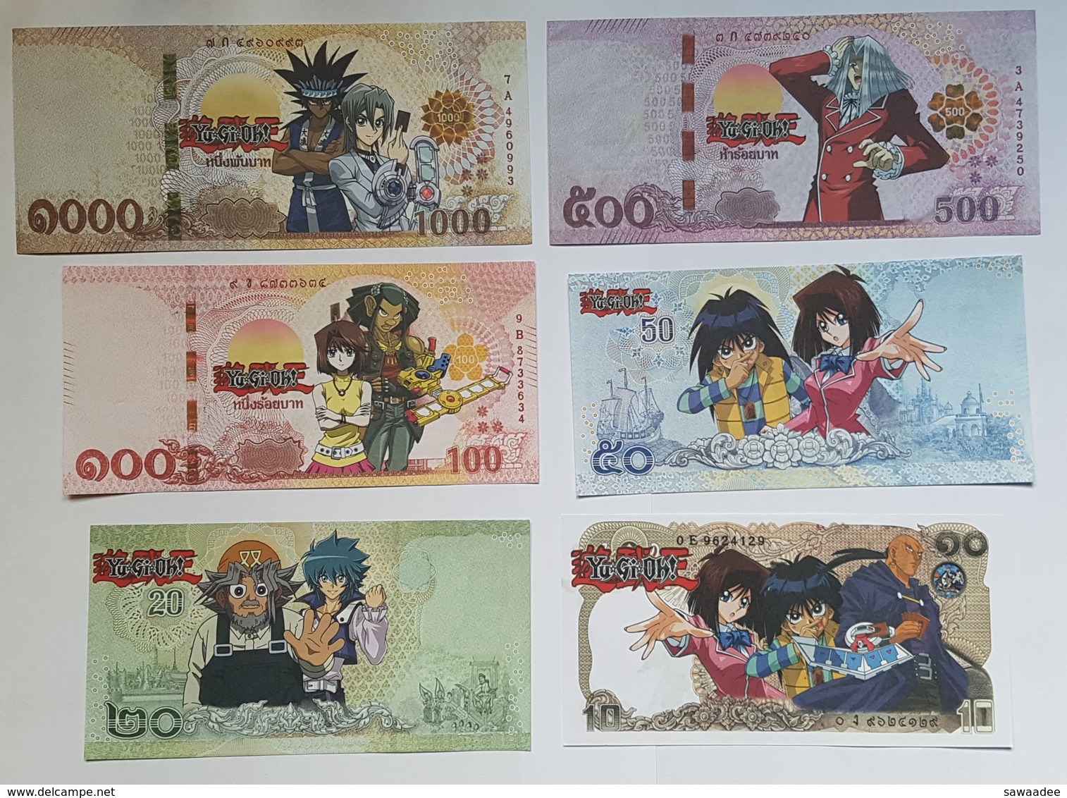 BILLET FANTAISIE - JEU D'ENFANT - THAÎLANDE - MANGA - YU GI OH! - LOT DE 6 : 10, 20, 50,100, 500 Et 1000 BATH - Thaïlande