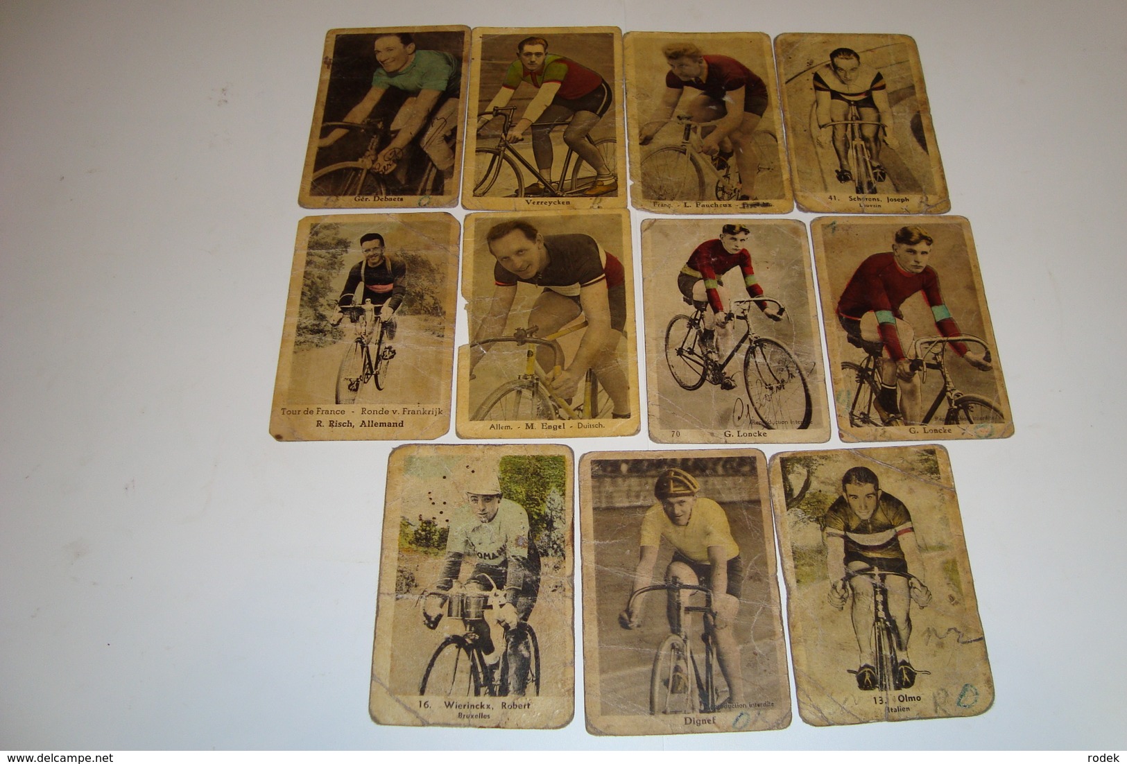 11 Zeer Oude Chromo's Wielrenners ( Olmo,G.Loncke,Scherens,Debaets,...) Slechte Staat, Zie Foto's ! - Cyclisme