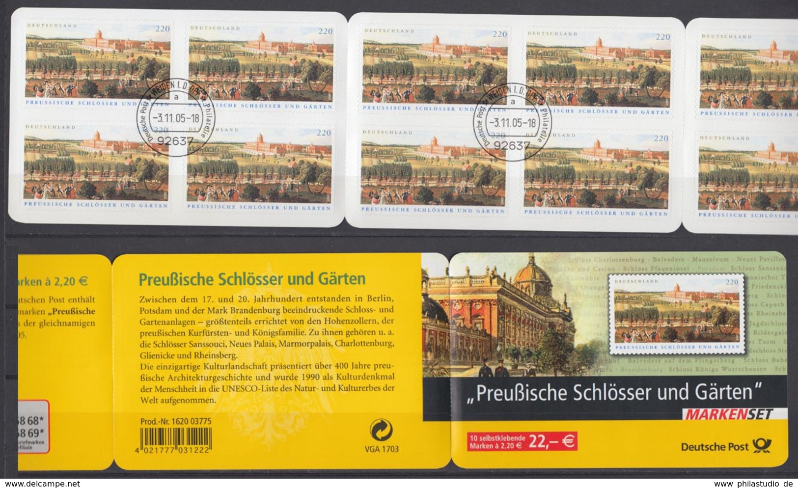 Bund Markenheftchen 59 Preußische Schlösser Und Gärten 2005 ESST Weiden - Otros & Sin Clasificación