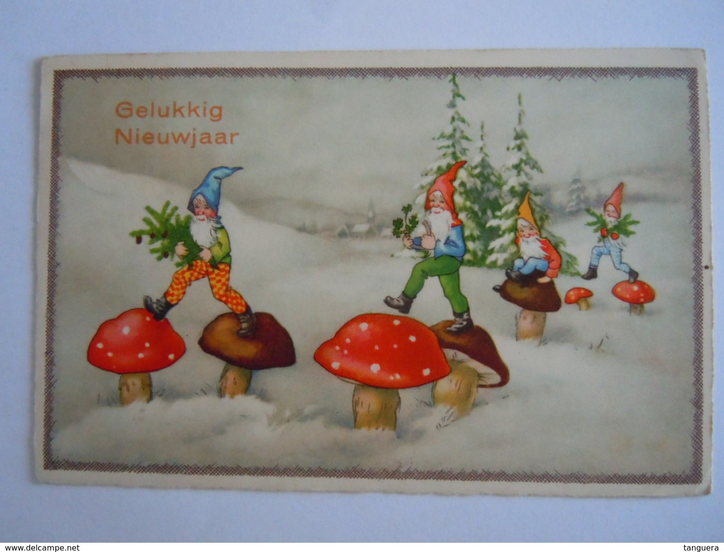 Gelukkig Nieuwjaar Kabouters Paddestoelen Gnomes Champignons BR Gelopen 1935 - Año Nuevo