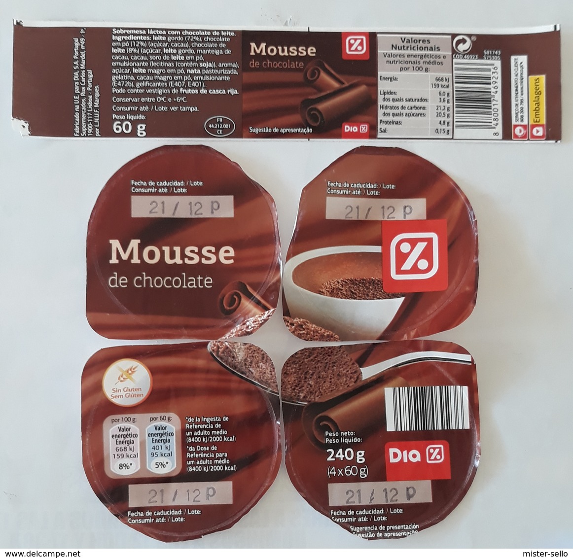 5 ETIQUETAS MOUSSE DE CHOCOLATE. USADO - USED. - Otros & Sin Clasificación