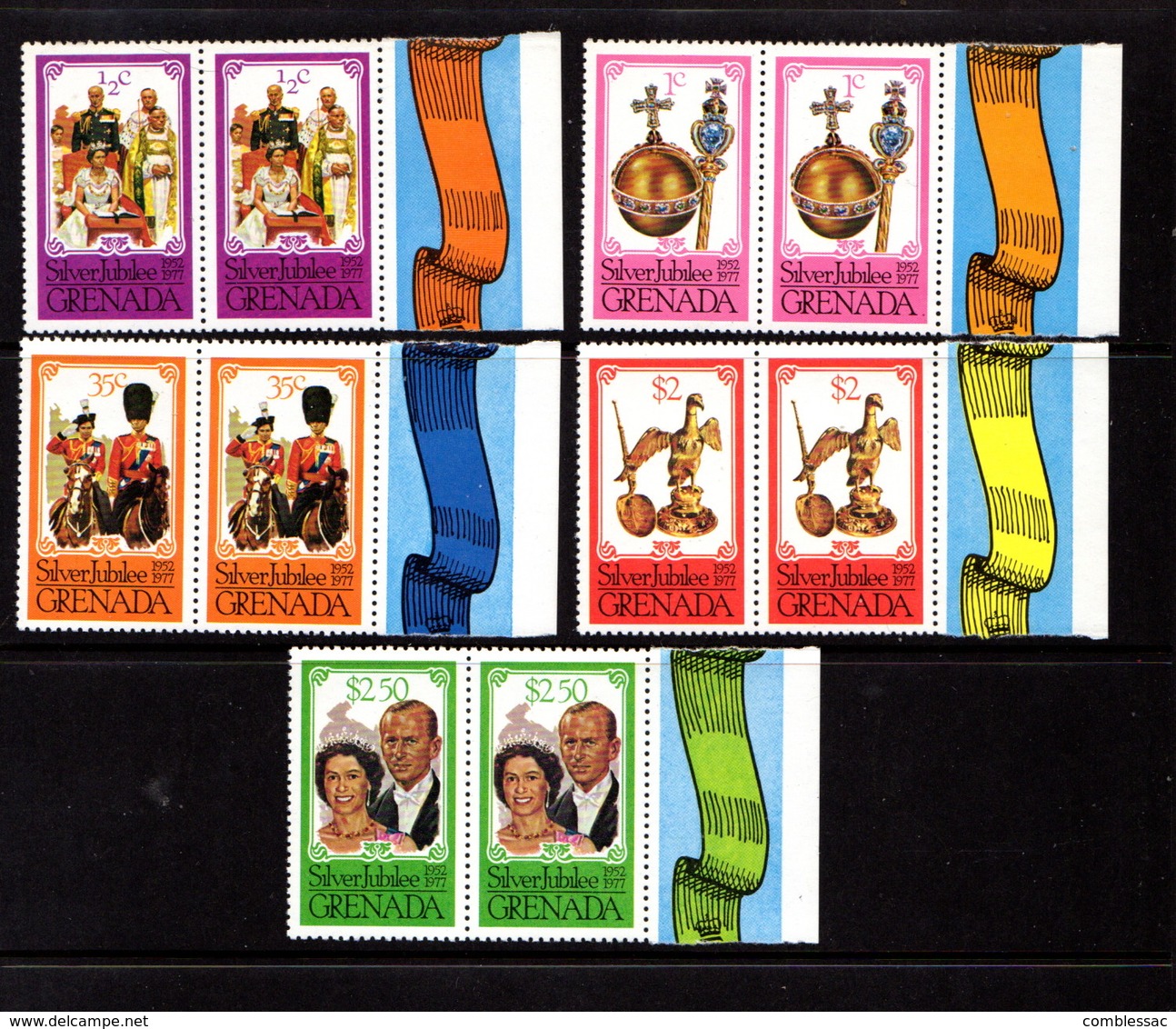 GRENADA      1977    Silver  Jubilee     Set  Of  5  Pairs     MNH - Grenada (1974-...)