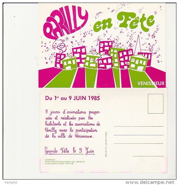 VENISSIEUX - PARILLY EN FETE - 9 JUIN 1985 CARTE POSTALE EDITEE PAR LE CENTRE CULTUREL BORIS VIAN - Vénissieux