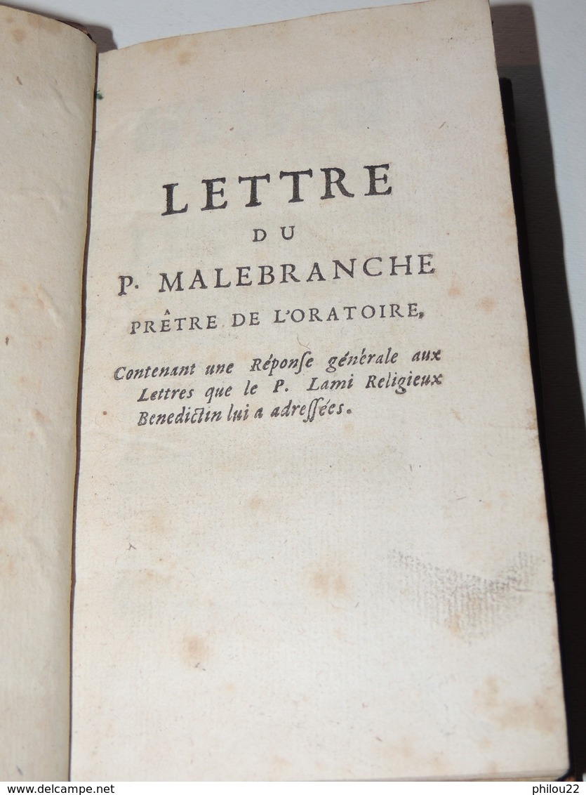 LETTRE DU P. MALEBRANCHE [Nicolas De]... Réponse Au P. LAMI  1700 - Antes De 18avo Siglo