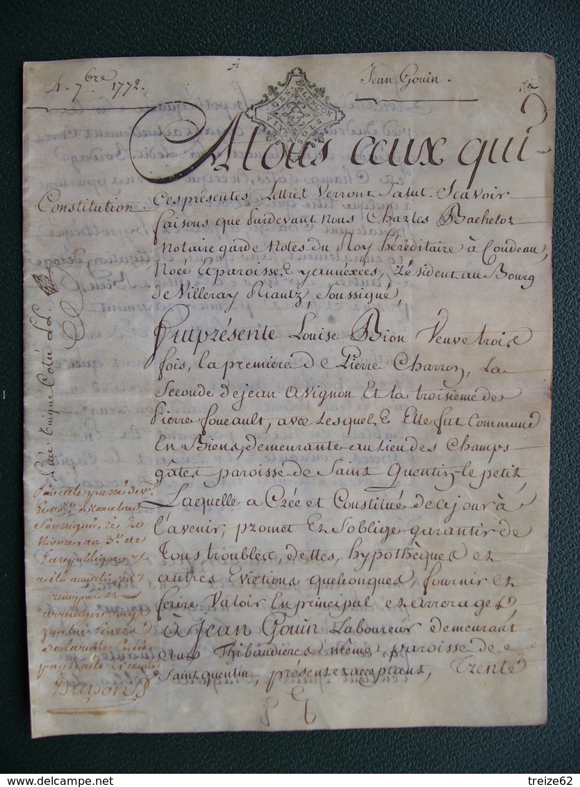 1772 Manuscrit Sur Vélin Généralité Alençon Normandie  Saint Quentin Le Petit  Jean GOUIN Très  Belle Calligraphie - Manuscrits