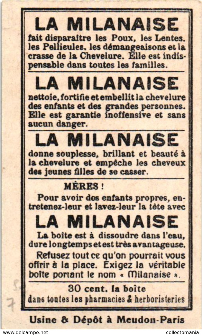 7 Cards La Milanaise  Contre les Poux Lentes  Chevelure  anti lice luizen RECLAME advertising Illustr.Noval