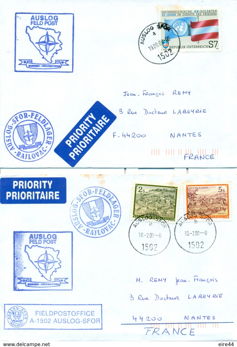 Autriche Austria 4 Covers KFOR SFOR NATO Peacekeeping Force OTAN Kosovo Bosnia - Storia Postale