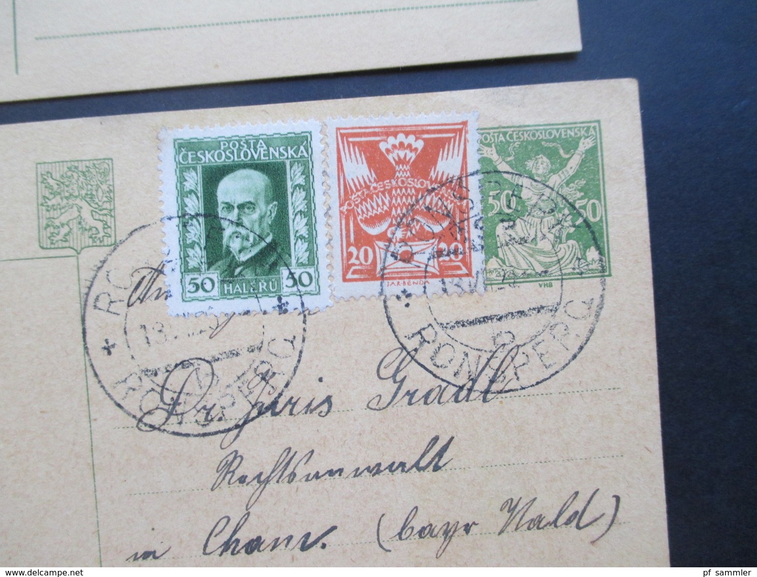 CSSR Böhmen 1925 2 Ganzsachen Mit Zusatzfrankaturen Zweisprachiger Stempel Ronsperg / Ronsperc - Storia Postale