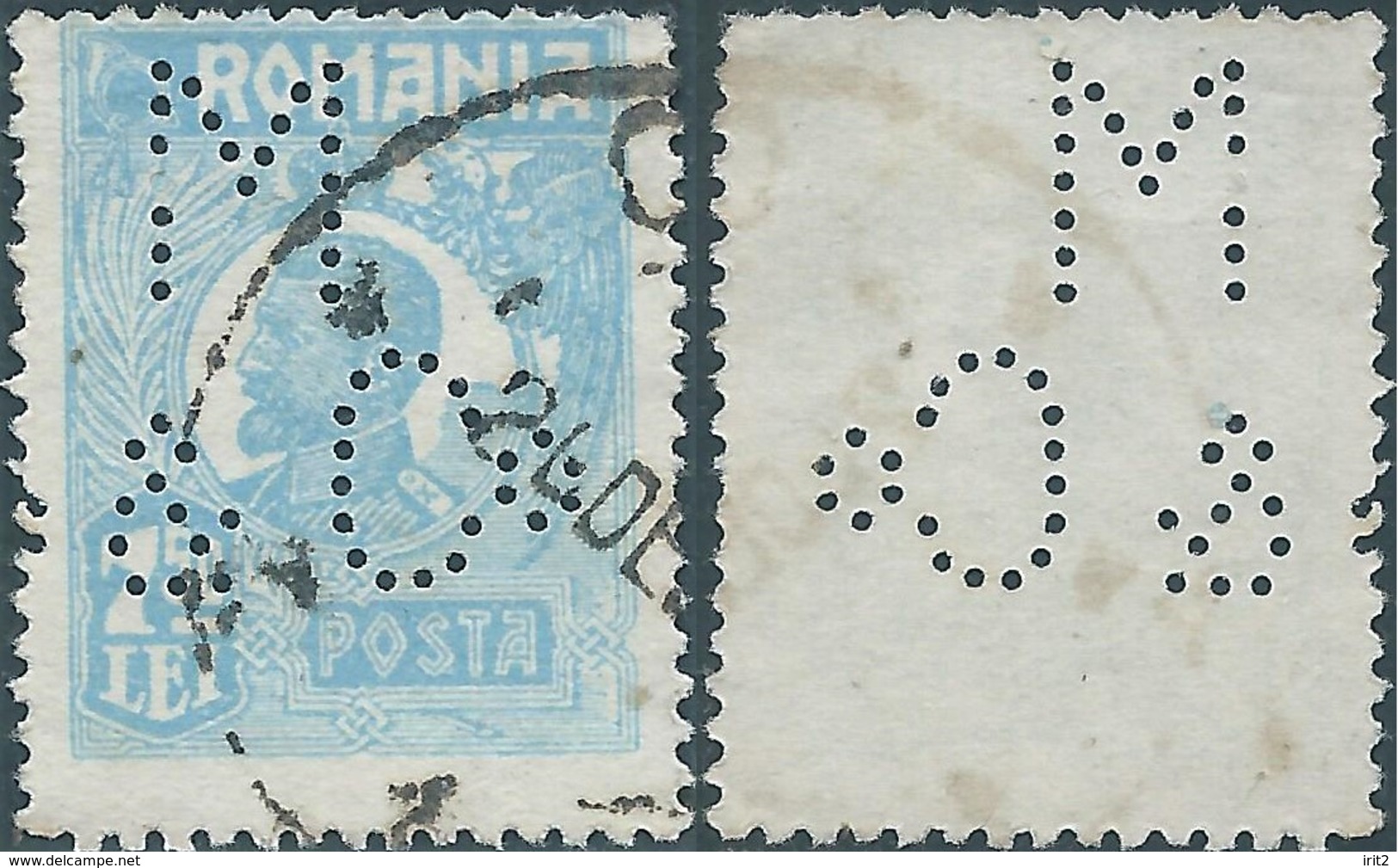 ROMANIA 1920 -1927 Re Ferdinando I , 7.50L Opaque Blue PERFIN - Dienstzegels