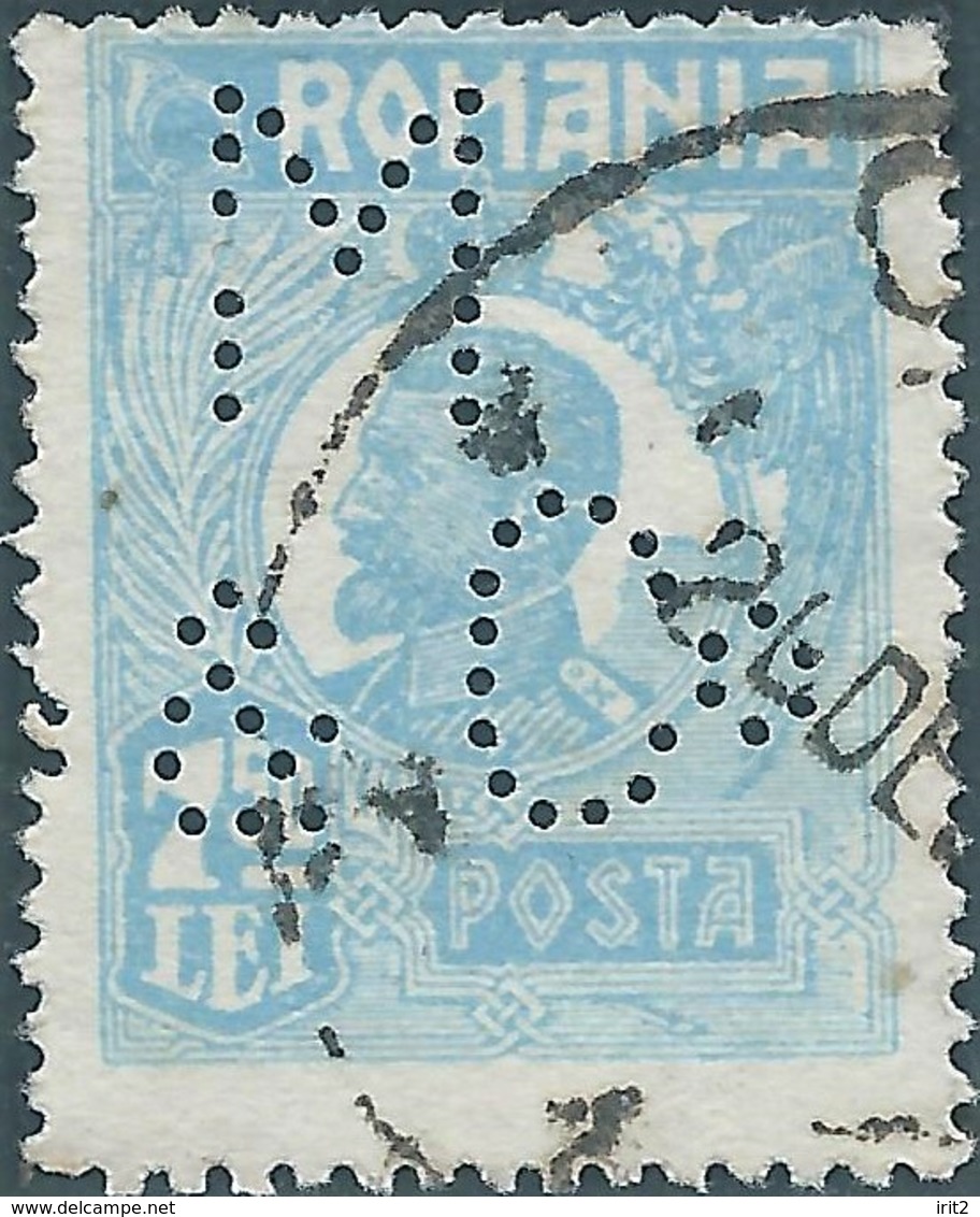 ROMANIA 1920 -1927 Re Ferdinando I , 7.50L Opaque Blue PERFIN - Dienstzegels