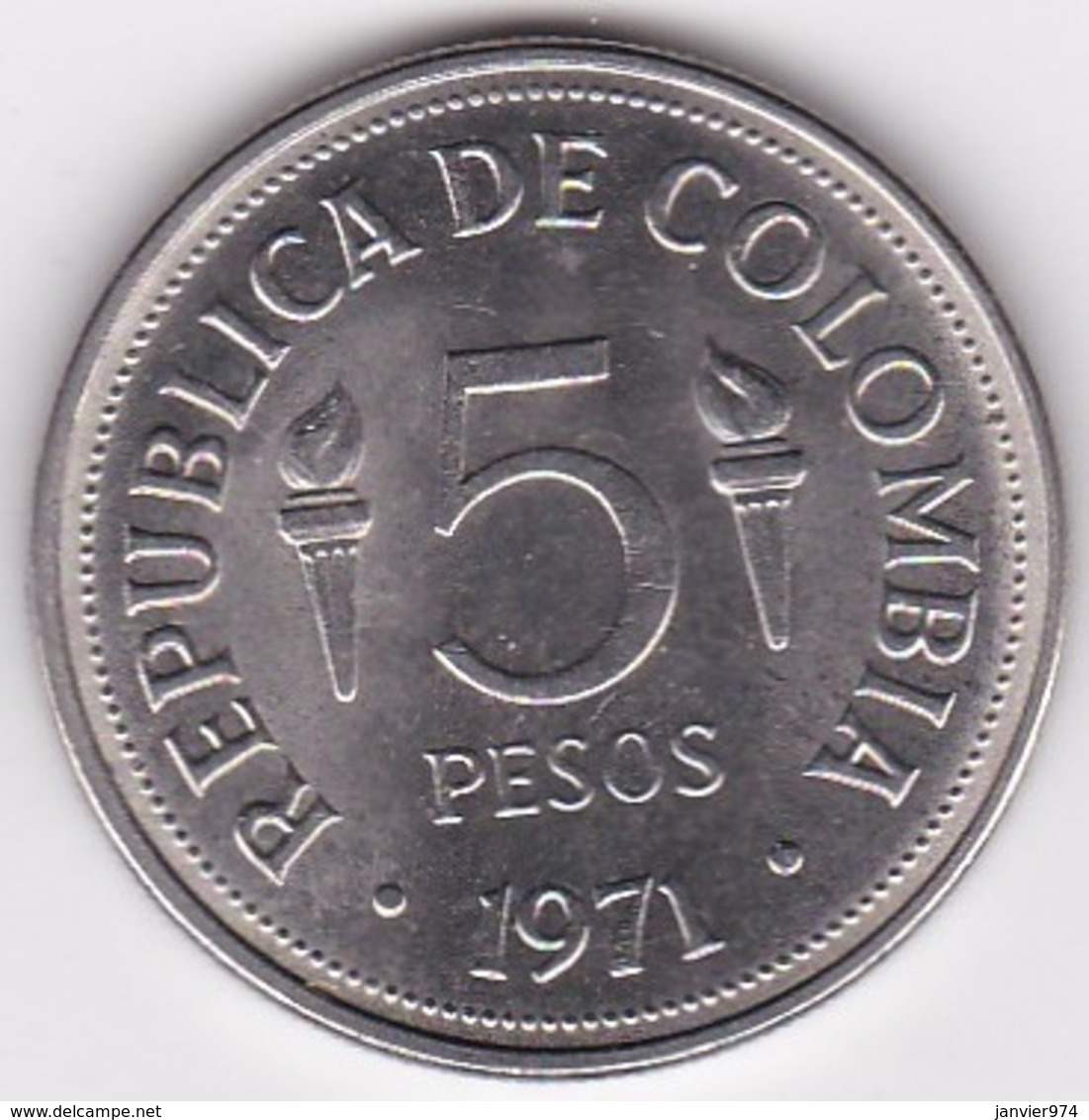 Colombia 5 Pesos 1971. 6th Pan-American Games In Cali. Nickel Clad Steel .KM# 247 - Colombie