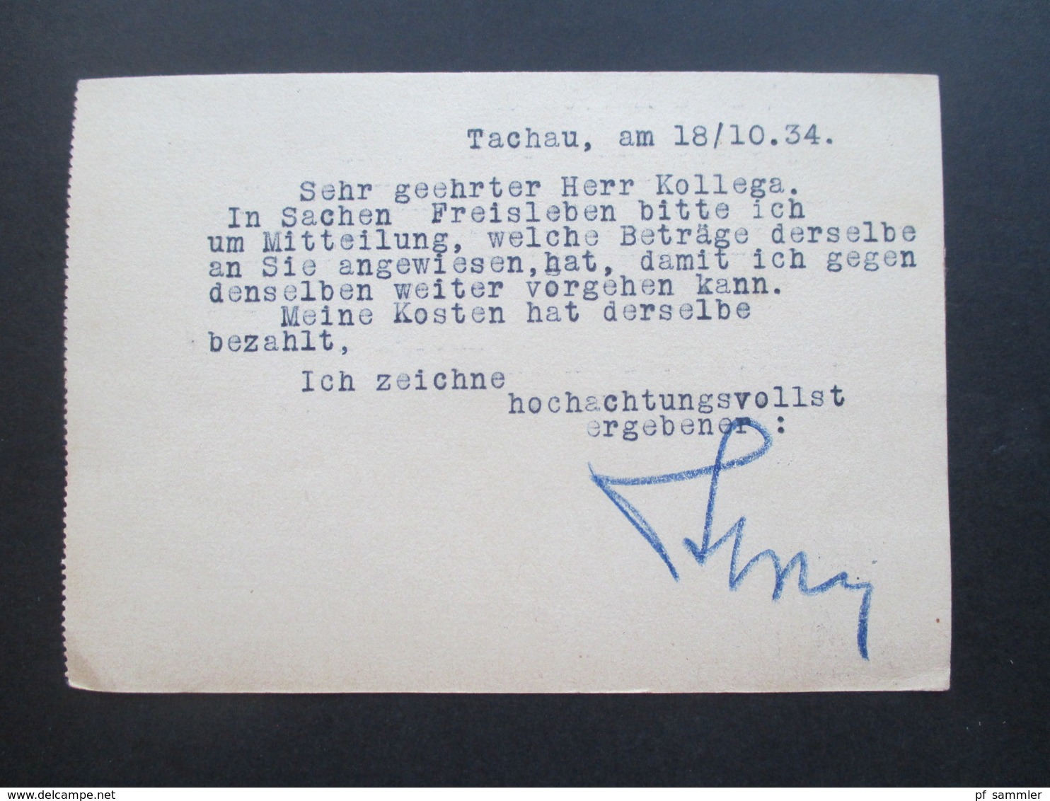 CSSR / Sudetenland 1934 PK Rechtsanwalt Wilhelm Strass Tachau Zweisprachiger Stempel Tachov / Tachau - Storia Postale