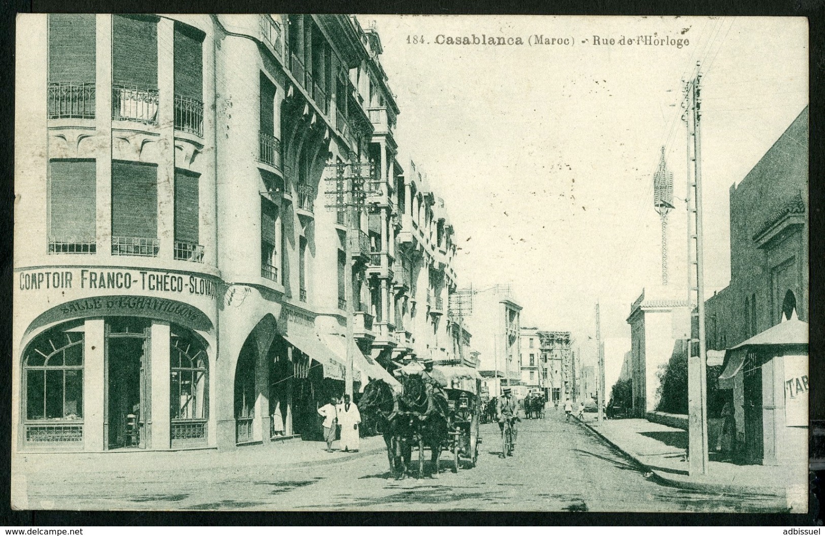 CASABLANCA Rue De L'Horloge Avec Un Attelage Avec 2 Chevaux Et L'entrée Du Comptoir Franco-Tchécoslovaque Ed. "MK N°184" - Casablanca