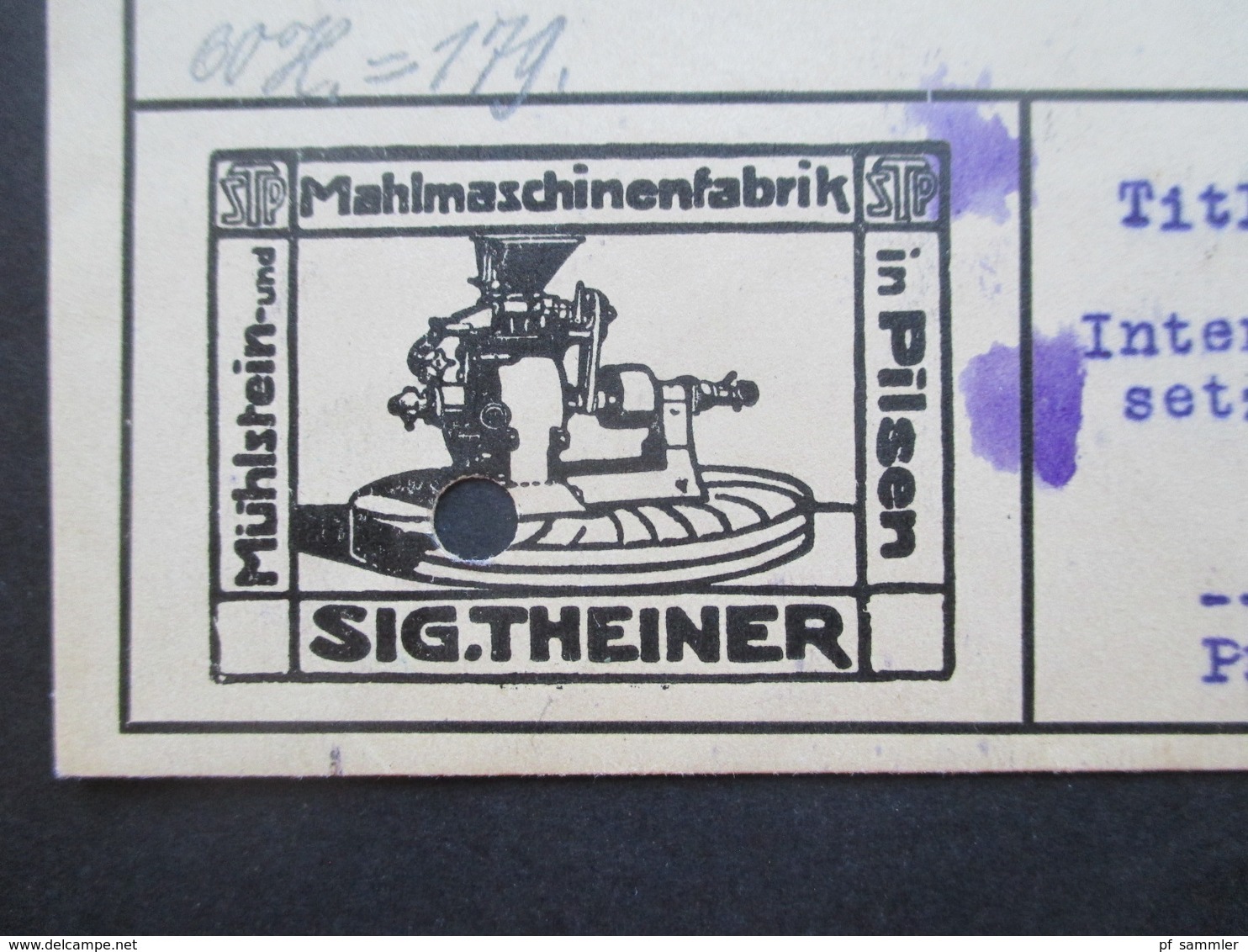 CSSR 1923 Dekorative Firmenkarte Mühlstein Und Mahlmaschinenfabrik In Pilsen Sig. Theiner - Brieven En Documenten