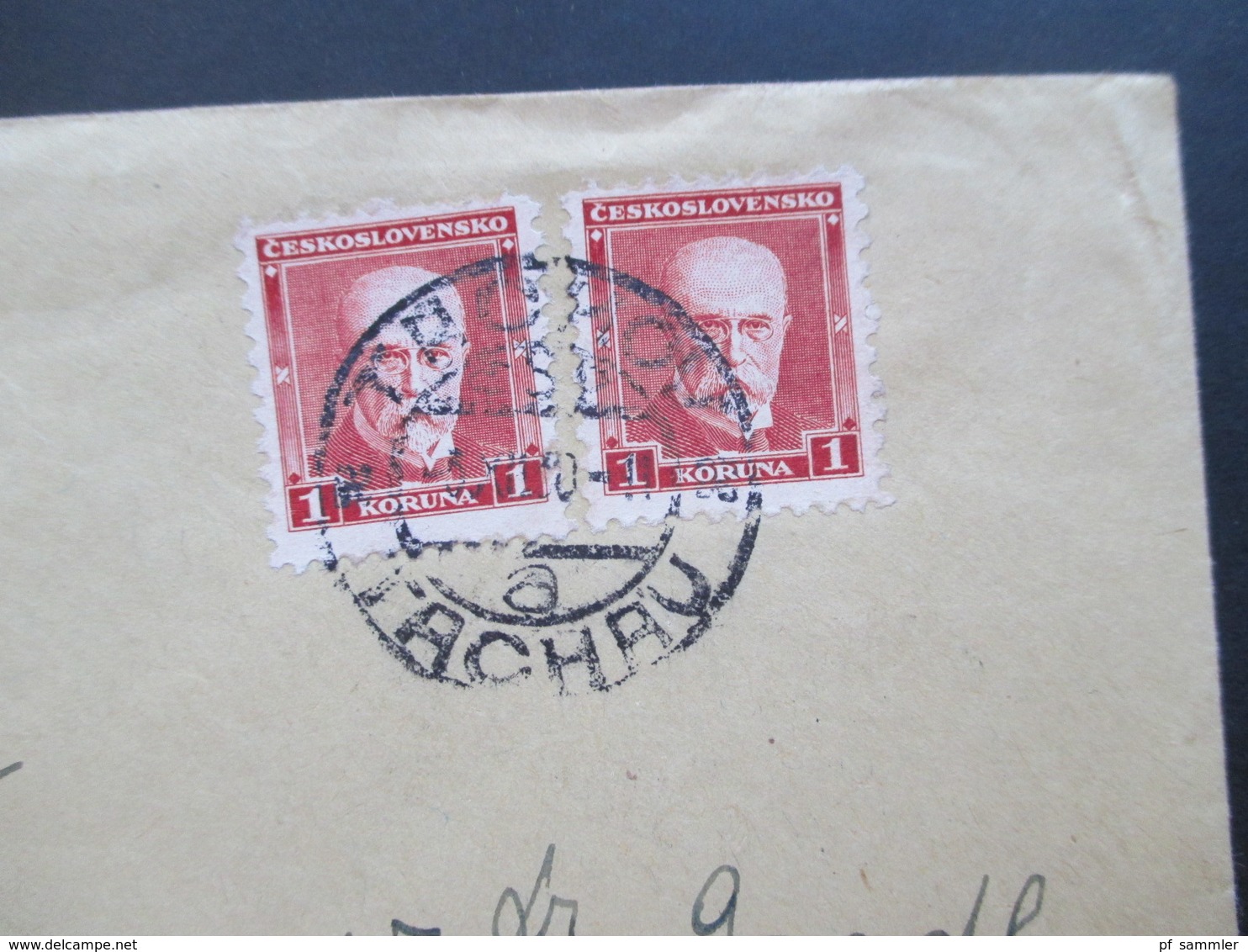 CSSR / Sudetenland 1930 Kleiderhaus Emil Knotek Tachau Heumarkt Zweisprachiger Stempel Tachov / Tachau - Storia Postale