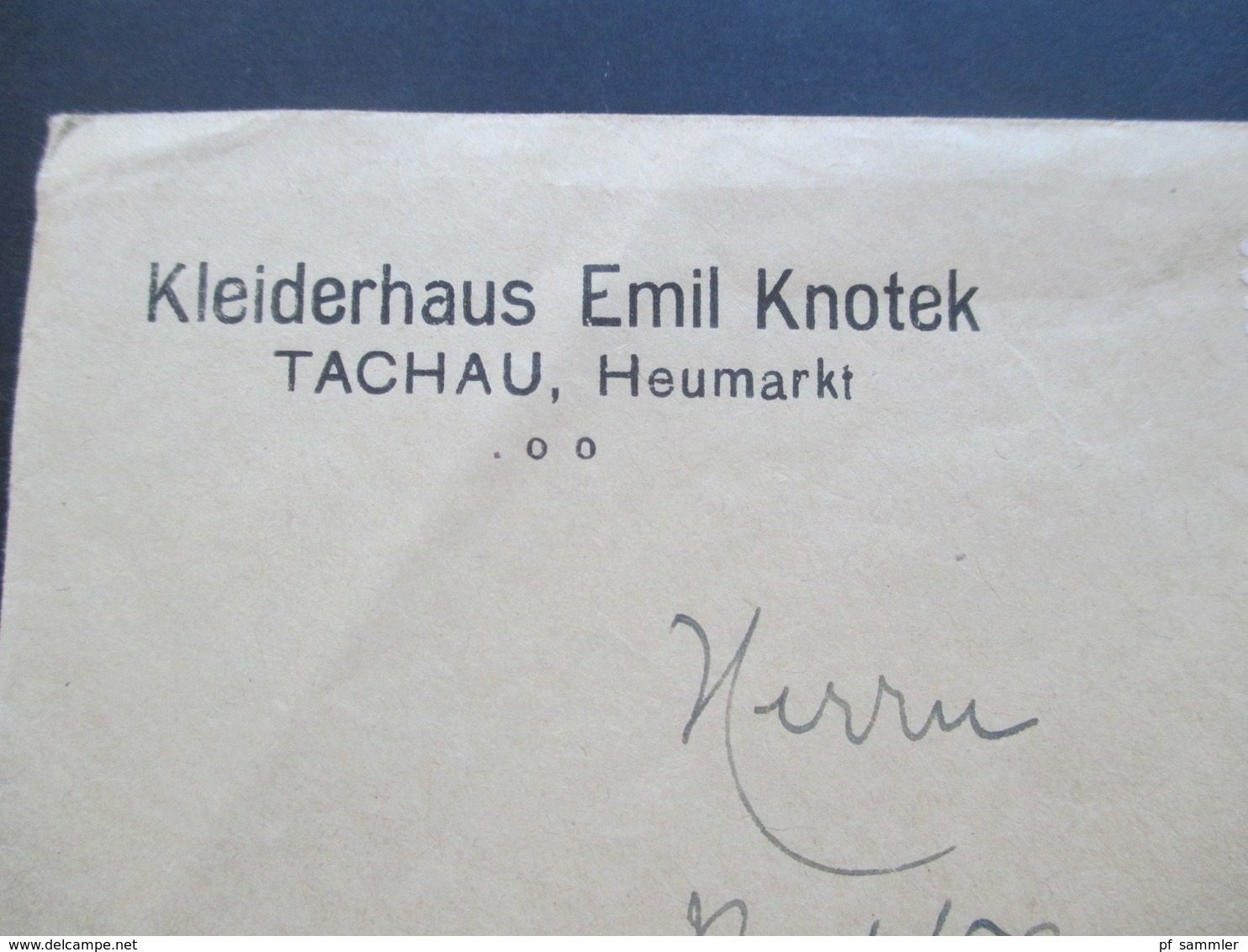 CSSR / Sudetenland 1930 Kleiderhaus Emil Knotek Tachau Heumarkt Zweisprachiger Stempel Tachov / Tachau - Brieven En Documenten