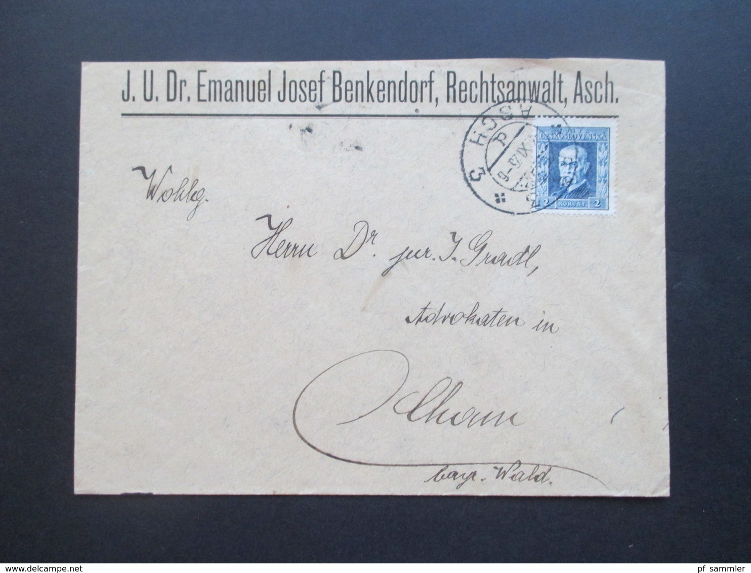 CSSR / Sudetenland 1925 Beleg Rechtsanwalt Josef Benkendorf Asch Zweisprachiger Stempel Asch Nach Cham Mit Ak Stempel - Brieven En Documenten