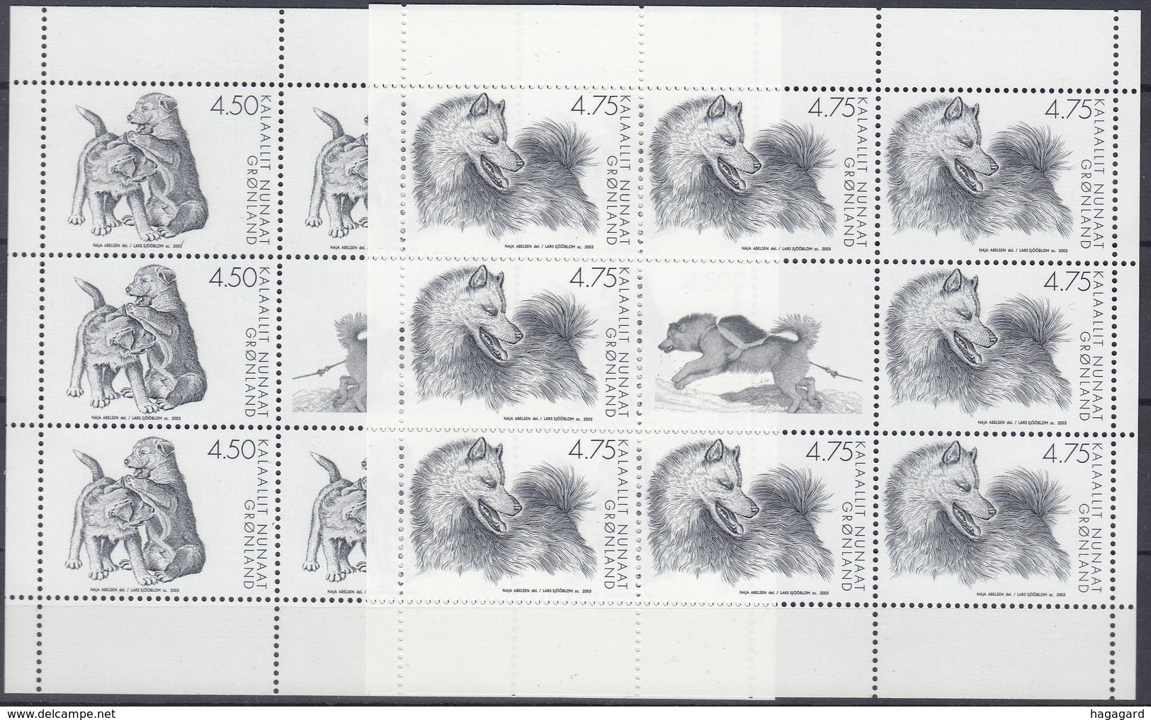 +Q1309. Greenland 2003. Sledgedogs. 2 Sheetlets. AFA 404-05. MNH(**) - Blocks & Sheetlets