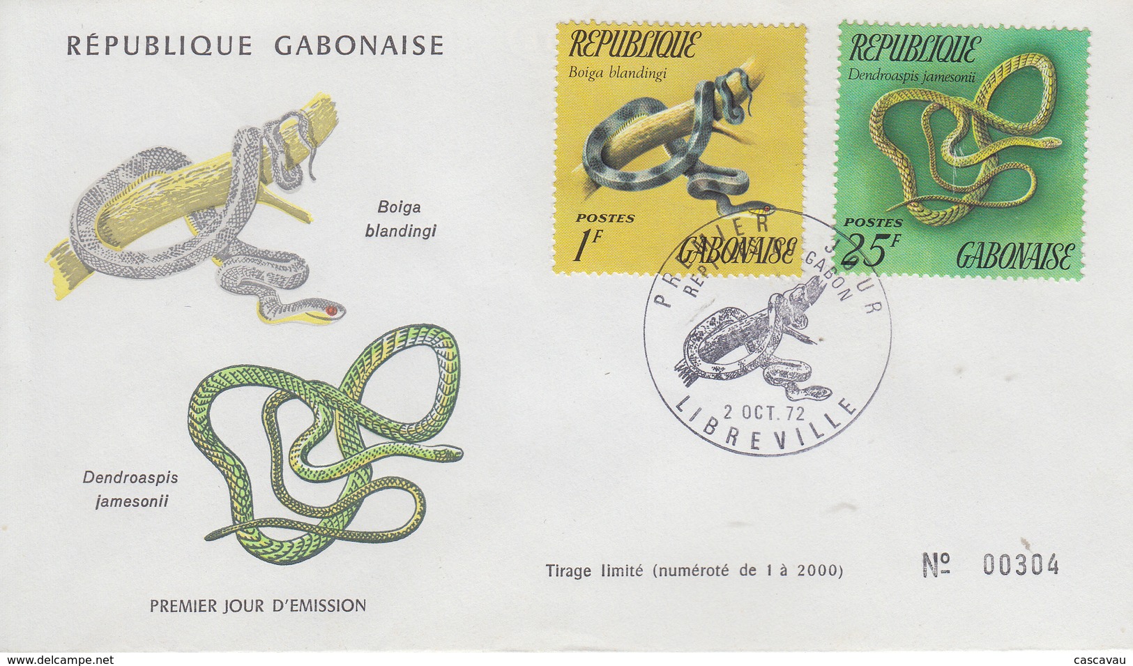 Enveloppe  FDC  1er  Jour   GABON   Serpents   1972 - Slangen