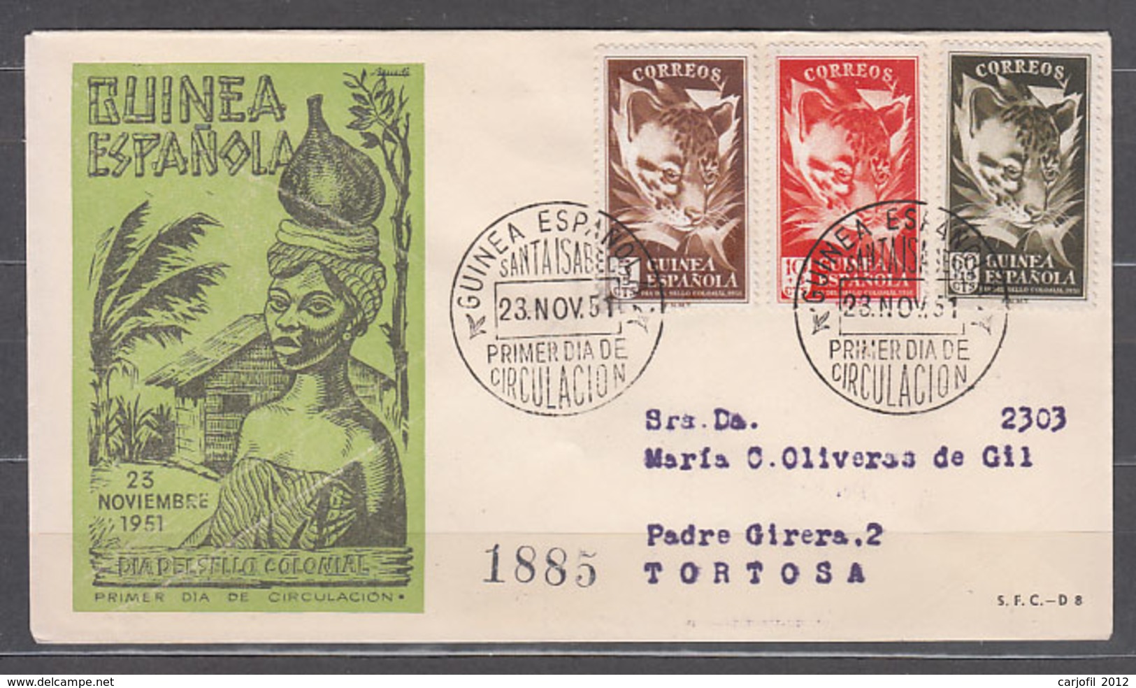 Guinea Sobres 1� D�a 1951 Edifil 306/8 - Guinée Espagnole