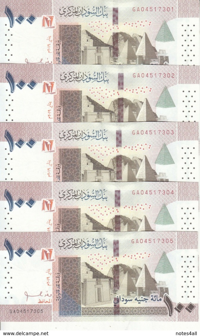 SUDAN 100 POUNDS 2019 P-NEW LOT X5 UNC NOTES  */* - Sudan