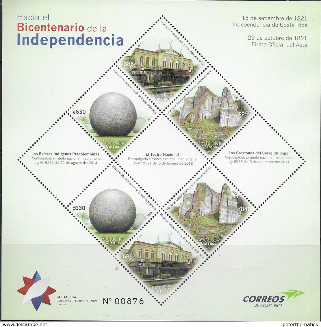 COSTA RICA, 2019, MNH, TOWARDS BICENTENARY OF INDEPENDENCE, NATIONAL THEATRE, PRECOLOMBIAN RELICS, SHEETLET OF 2 SETS - Other & Unclassified