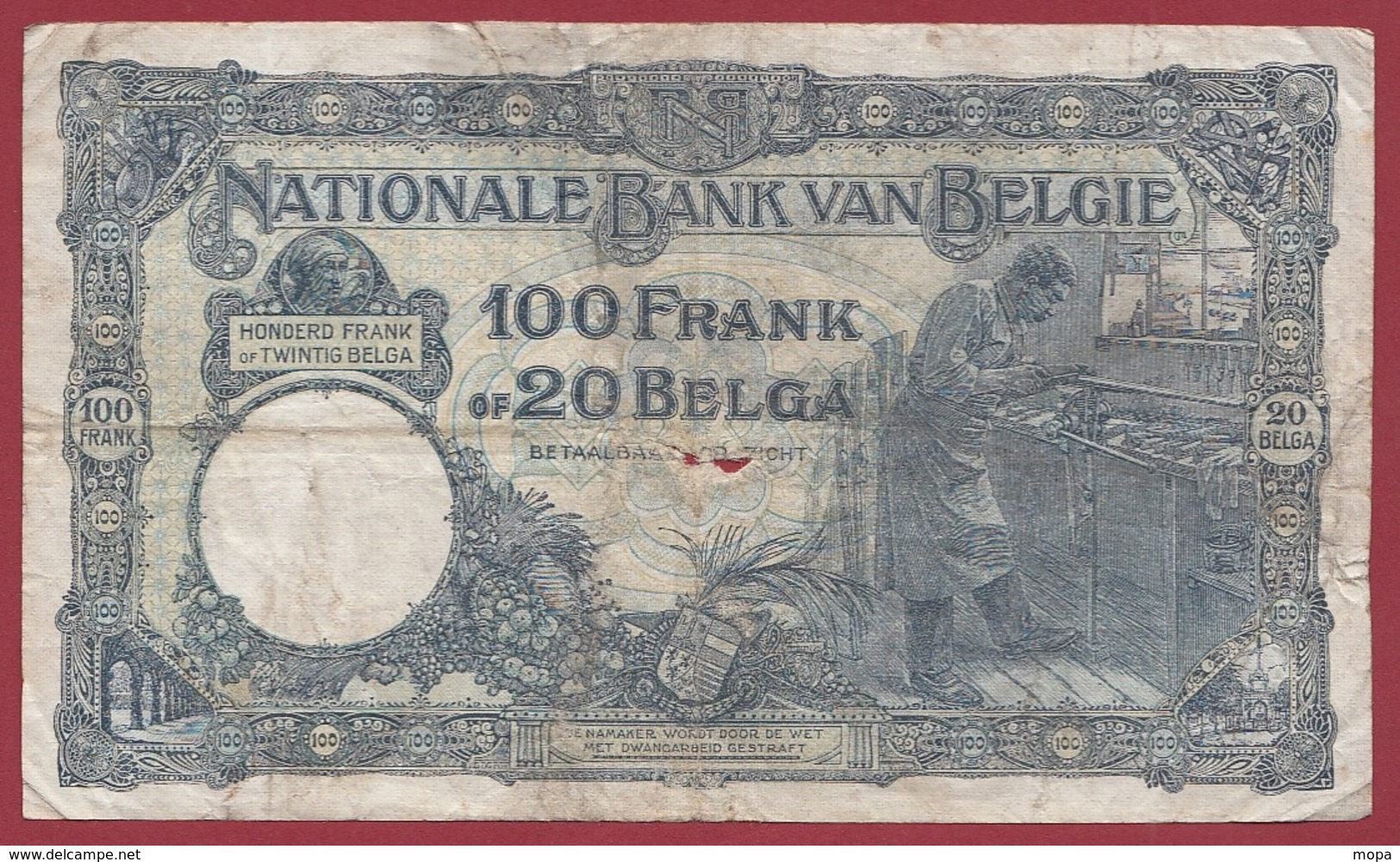 Belgique 100 Francs /20 Belgas Du 02/04/1930 Dans L 'état (18) - 100 Francs & 100 Francs-20 Belgas