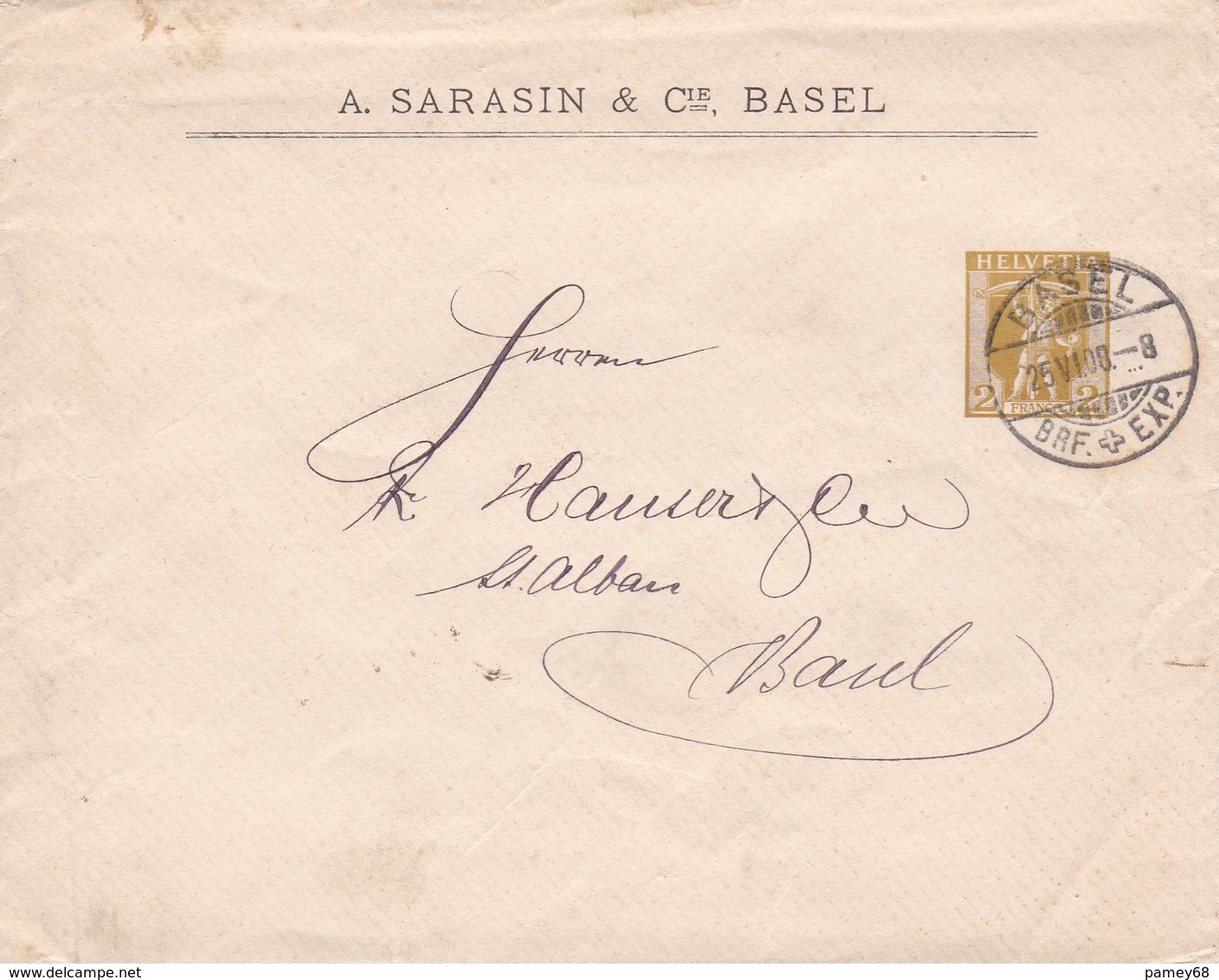 Entier Prive 25.06.1908 A. Sarasin - Entiers Postaux