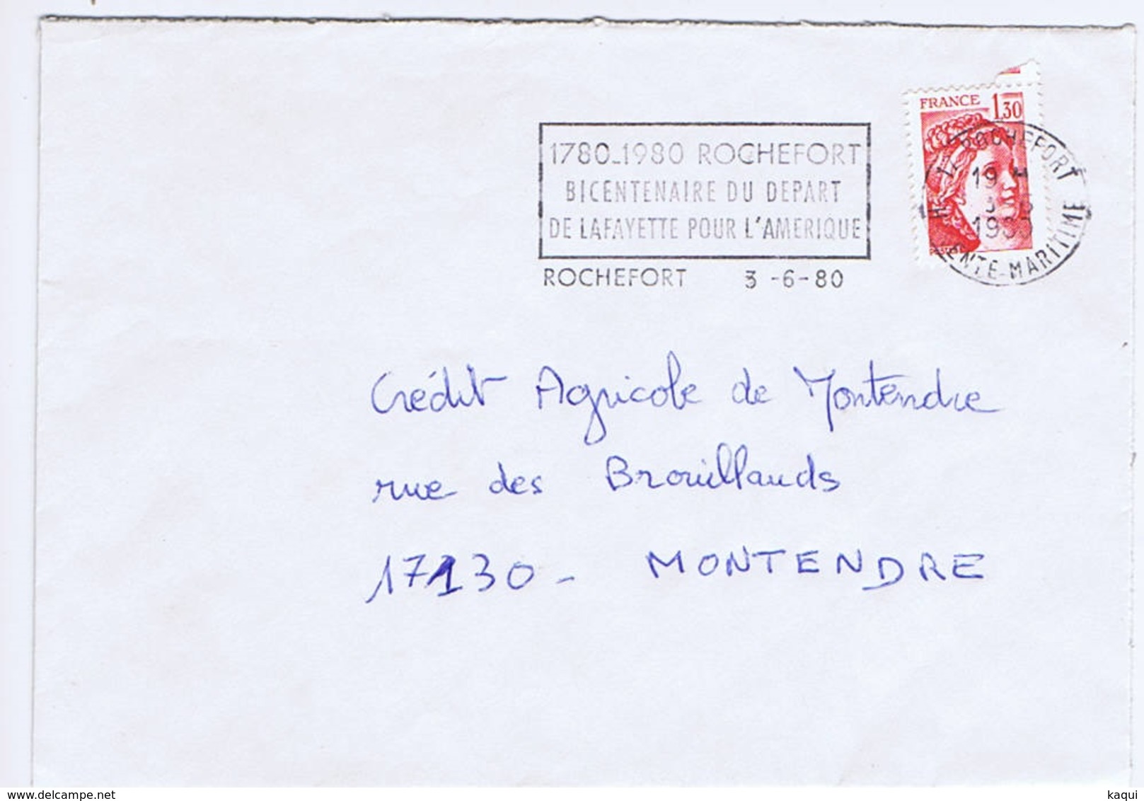 CHARENTE-MARITIME - Flamme Illustrée à Gauche ROCHEFORT Du 3 - 6  1980 - Bicentenaire Départ De La Fayette - Oblitérations Mécaniques (flammes)