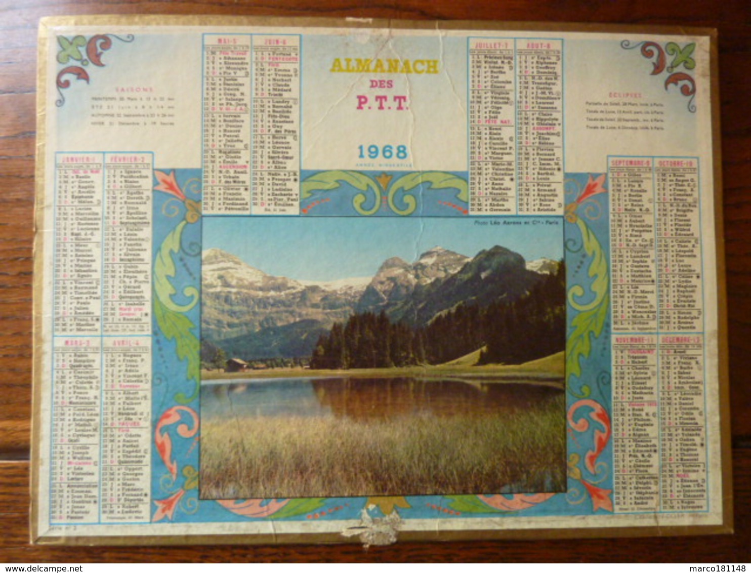 Calendriers ALMANACH Des P.T.T. - 1968 - Eaux Calmes - Autres & Non Classés