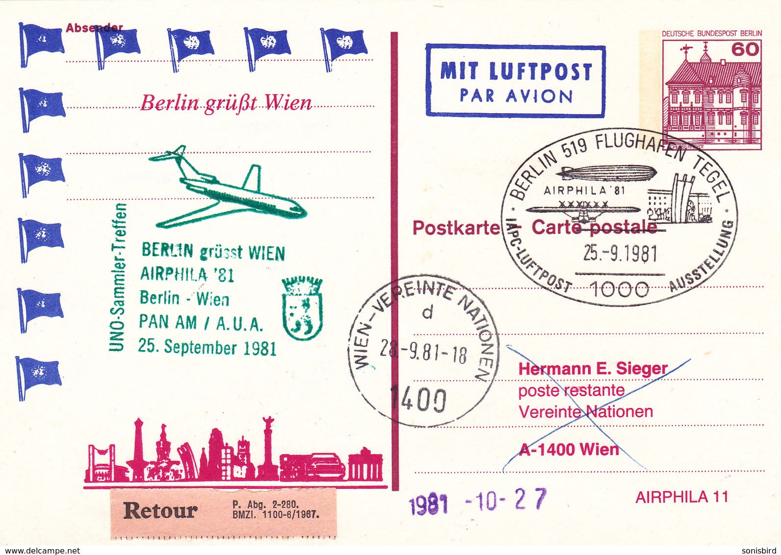 Zeppelin,AIRPHILA '81, IAPC-Luftpost Ausstellung; Berlin 519 Flughafen Tegel - Zeppelins