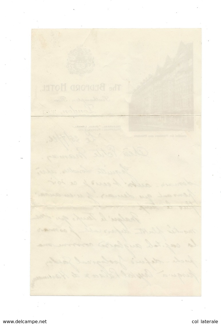 LONDON The BEDFORT HÔTEL Londres Southampton 1922  210 X135 Mm TB Léger Pliage En 3  2 Scans - Sport & Turismo
