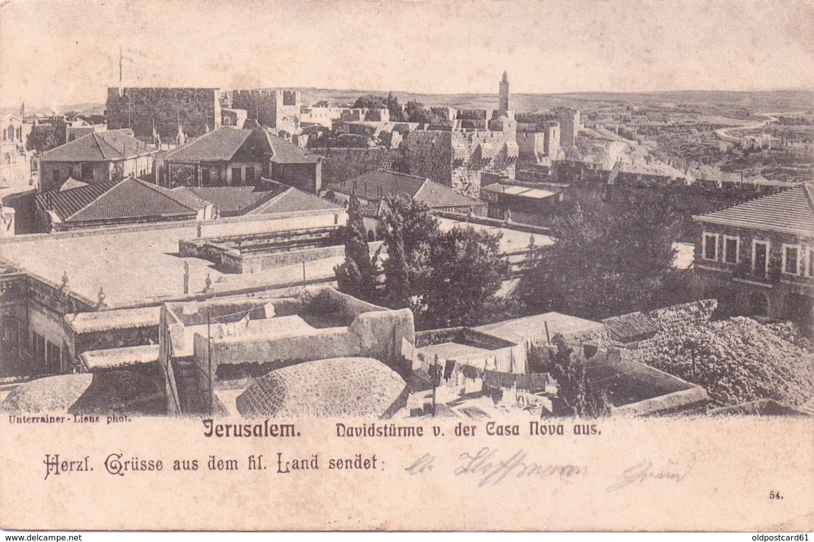 Seltene ALTE  AK  JERUSALEM / Israel  - Davidstürme Von Der Casa Nova Aus - 1904 Gelaufen - Israele