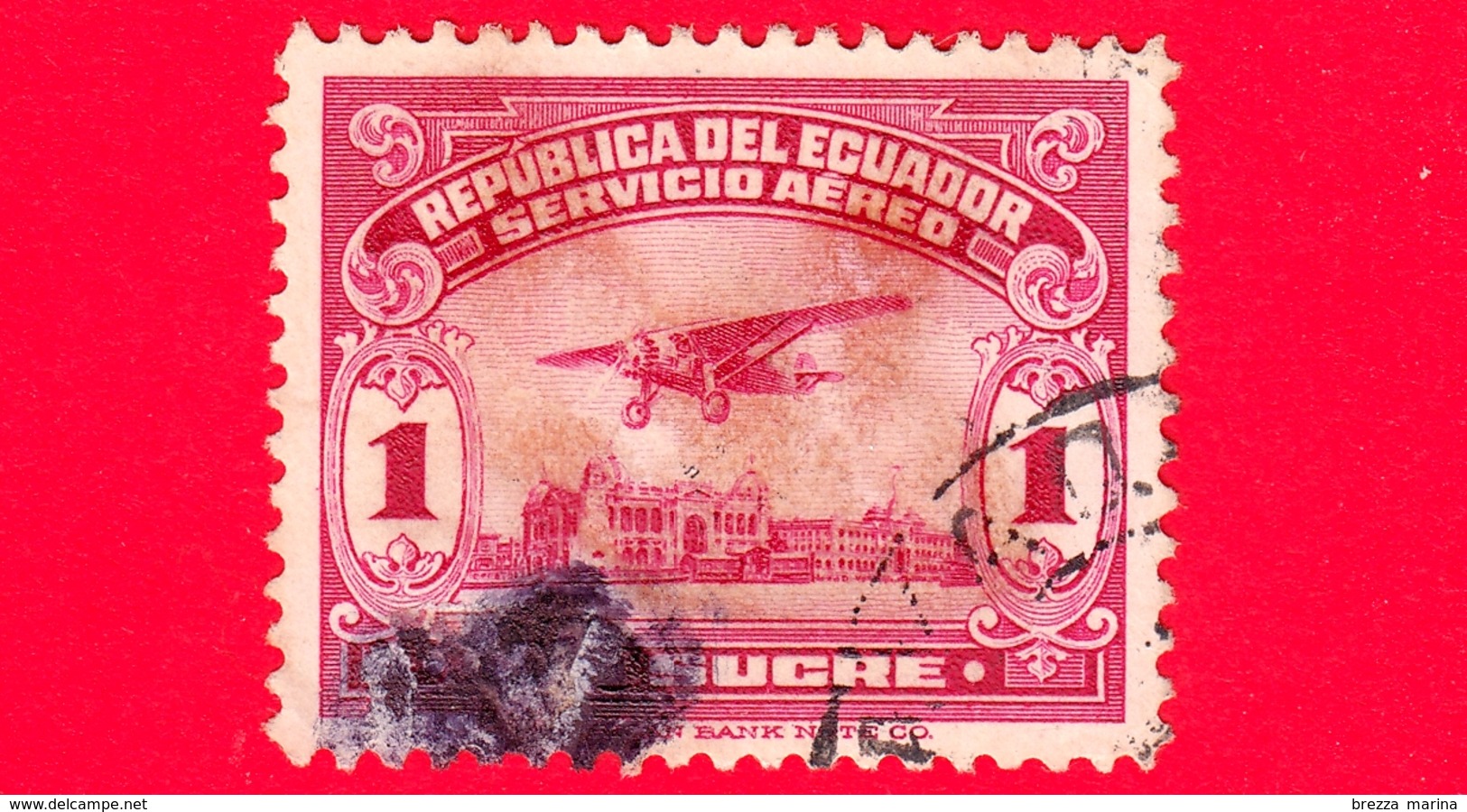 ECUADOR - Usato - 1930 - Aeroplano Sul Lungomare Di Guayaquil - 1 - P. Aerea - Ecuador