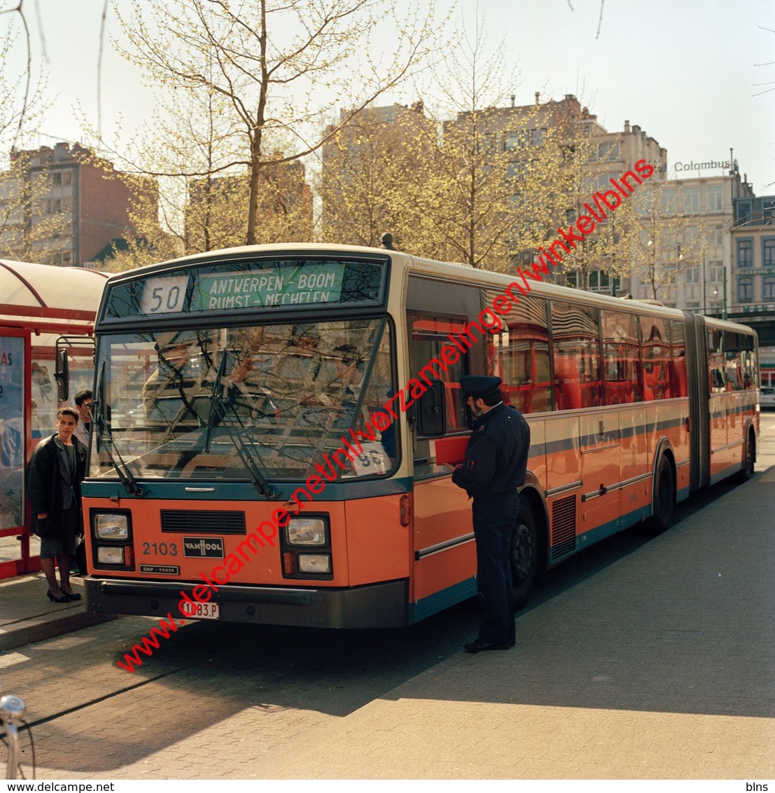 Bus Antwerpen-Boom-Rumst-Mechelen In April 1990 - Photo 15x15cm - Rooseveltplaats Antwerpen Van Hool - Automobiles