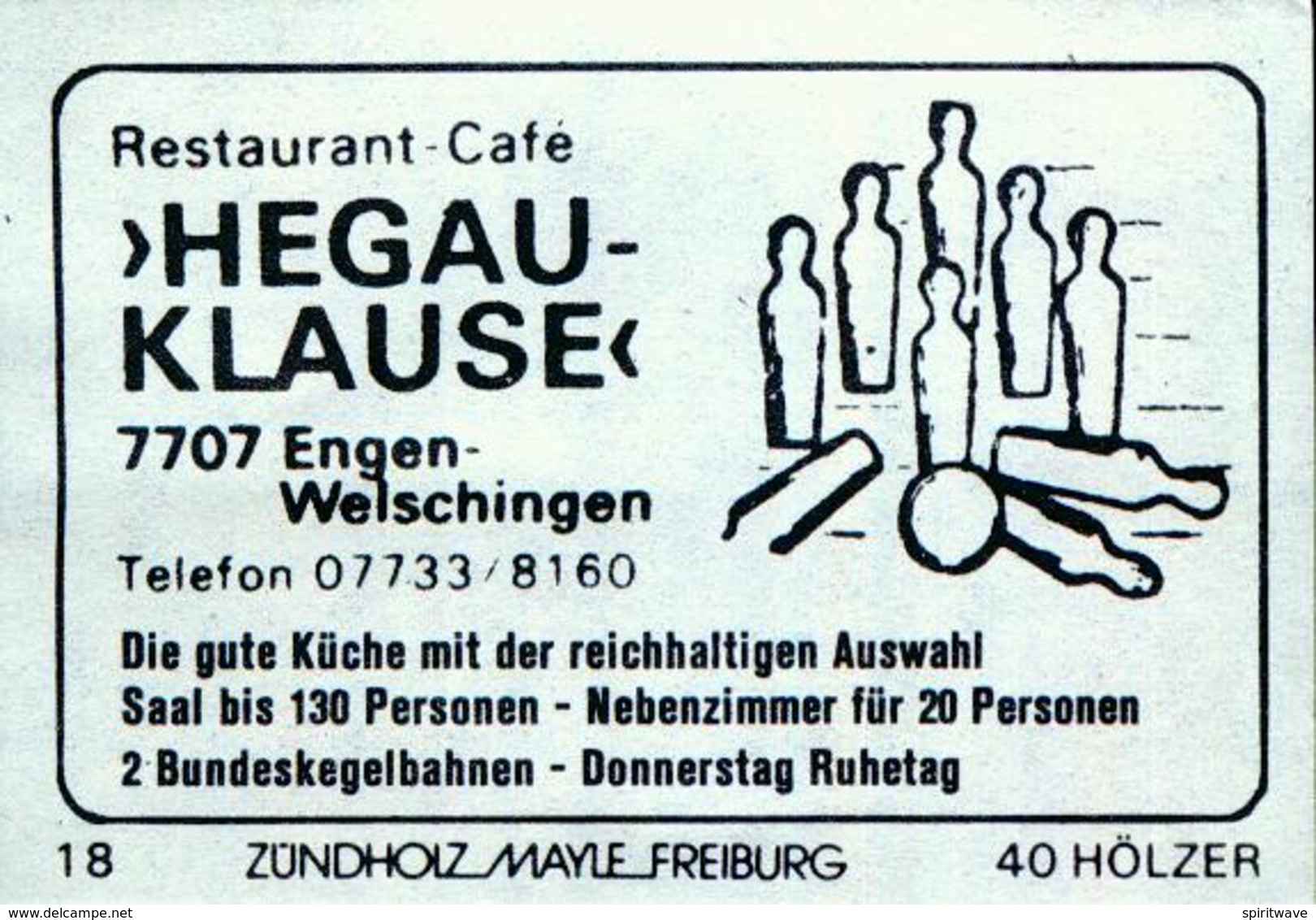 1 Altes Gasthausetikett, Hegau Klause, Restaurant – Café, 7707 Engen-Welschingen #203 - Matchbox Labels