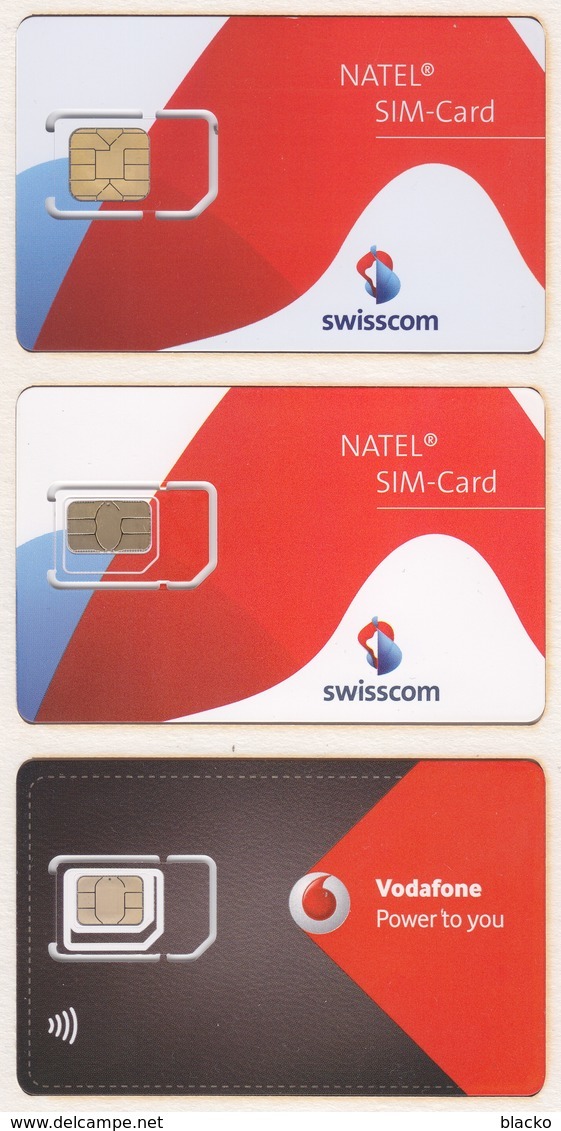 GSM SIM - Mint - Switzerland - 2 Diff. Natel + 1 Vodafone - Unbroken Chip Yyy - Switzerland