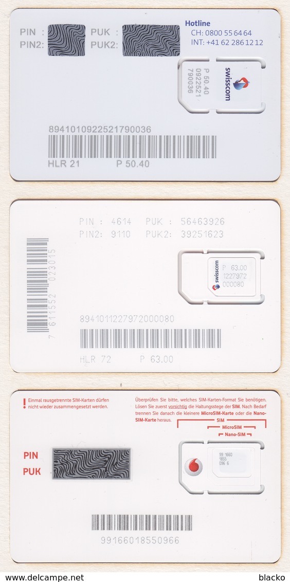 GSM SIM - Mint - Switzerland - 2 Diff. Natel + 1 Vodafone - Unbroken Chip Yyy - Switzerland