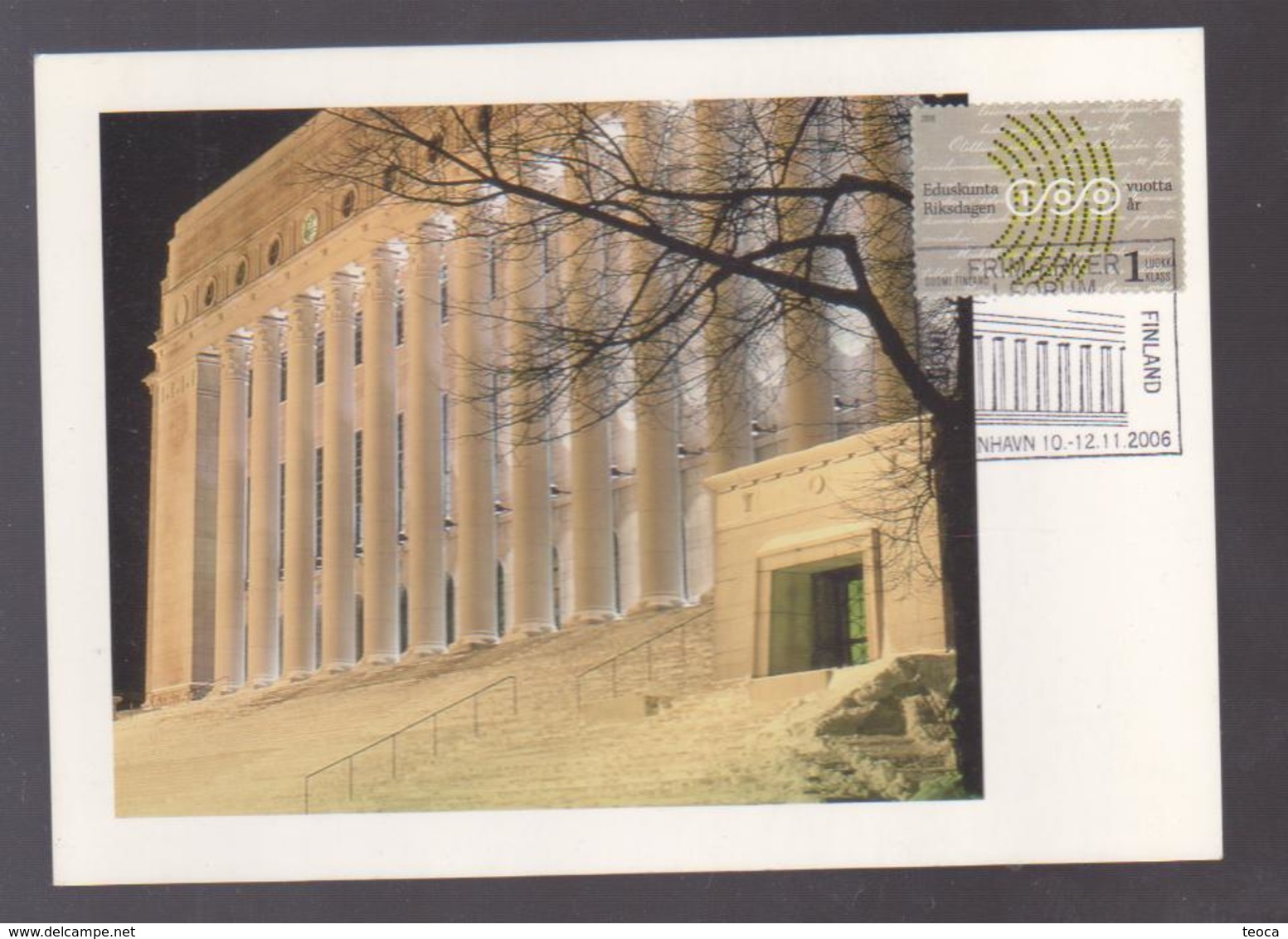 Maximum Card Finland 2006, Maximum Card  Parliament House With Special Postmark, Soumi Finland 2006 - Lettres & Documents