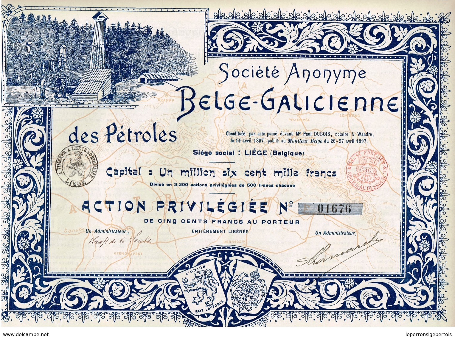 Titre Ancien - Société Anonyme Belge-Galicienne Des Pétroles -Titre De 1897 - Déco - Petrolio