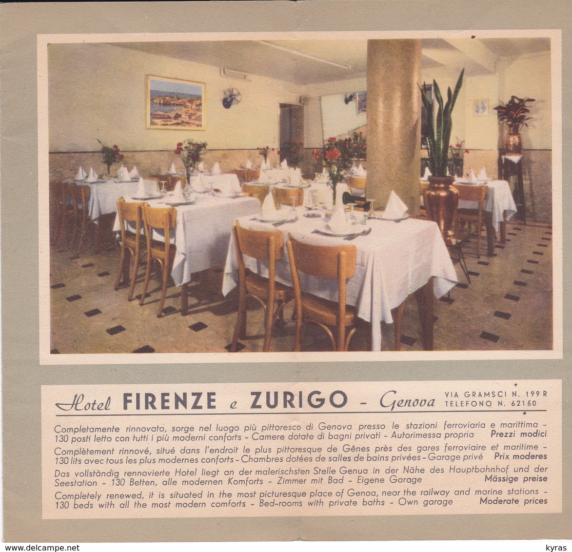 Guide Touristique 9,5 X 17,5 (ouvert 17,5x 38 ) Hôtel Firenze Zurigo. GENOVA - Dépliants Touristiques