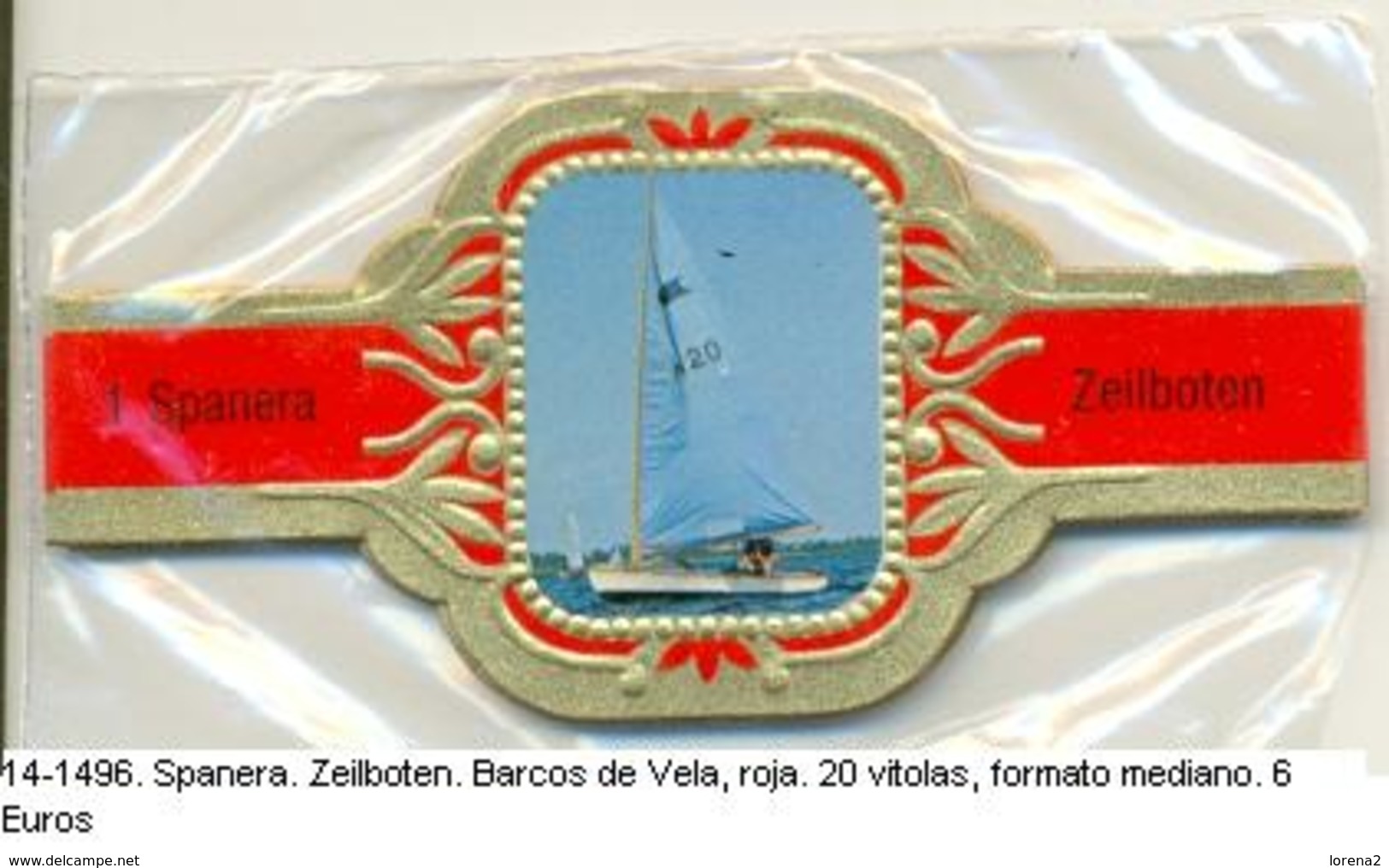 Vitolas Spanera. Zeilboten. Barcos De Vela. Roja. 20 Vit. FM. Ref. 14-1496 - Vitolas (Anillas De Puros)