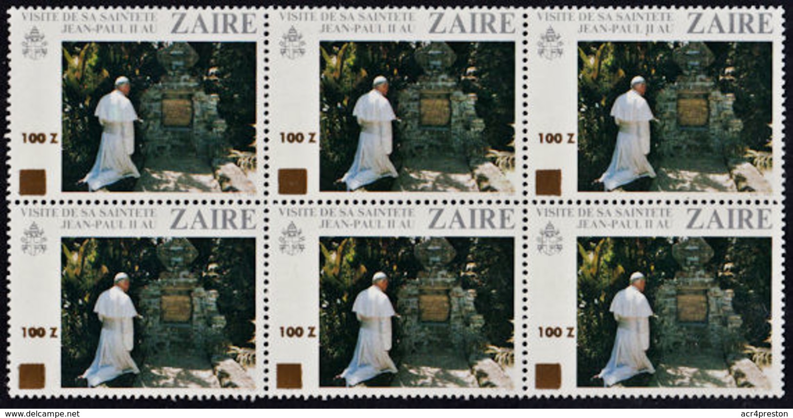 A0917 ZAIRE 1990, SG 1316 100Z Surcharge On Pope's Visit, MNH Block Of 6 - Nuevos