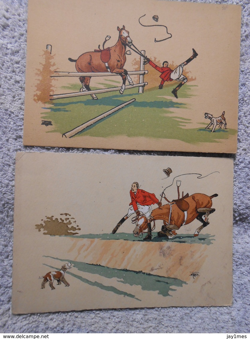 5  Cpa Pferd / Horse / Cheval Illustrateur Saut Obstacle - Chevaux