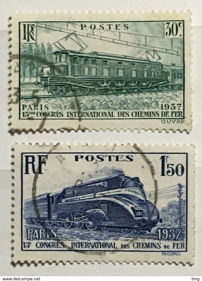 Timbres France 1937 YT 339 & 340 (°) Obl 13 Congrès Chemins De Fer Paris (côte 10,1 Euros) – 323L - Gebraucht