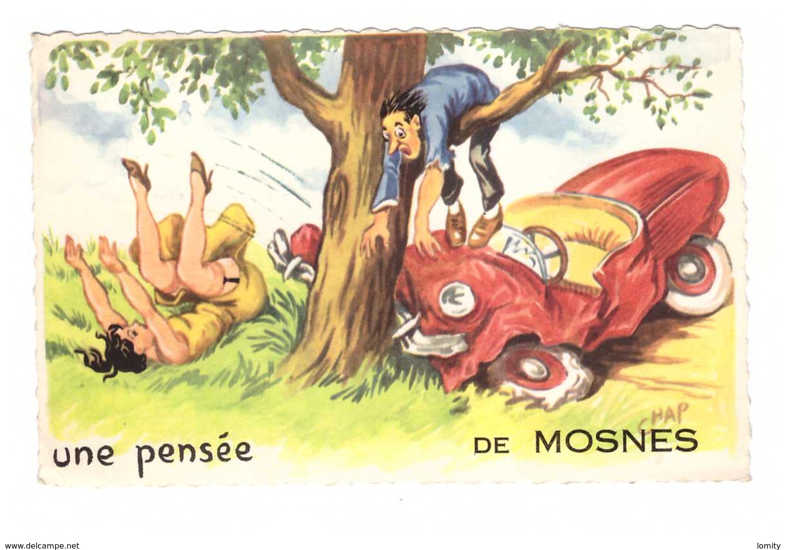 37 Mosnes Carte Fantaisie Une Pensée De Mosnes Cachet Mosnes Illustration Illustrateur Chap Chaperon Jean - Autres & Non Classés