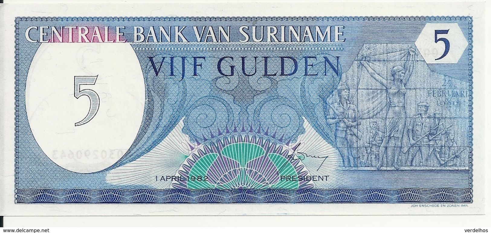 SURINAME 5 GULDEN 1982 UNC P 125 - Surinam